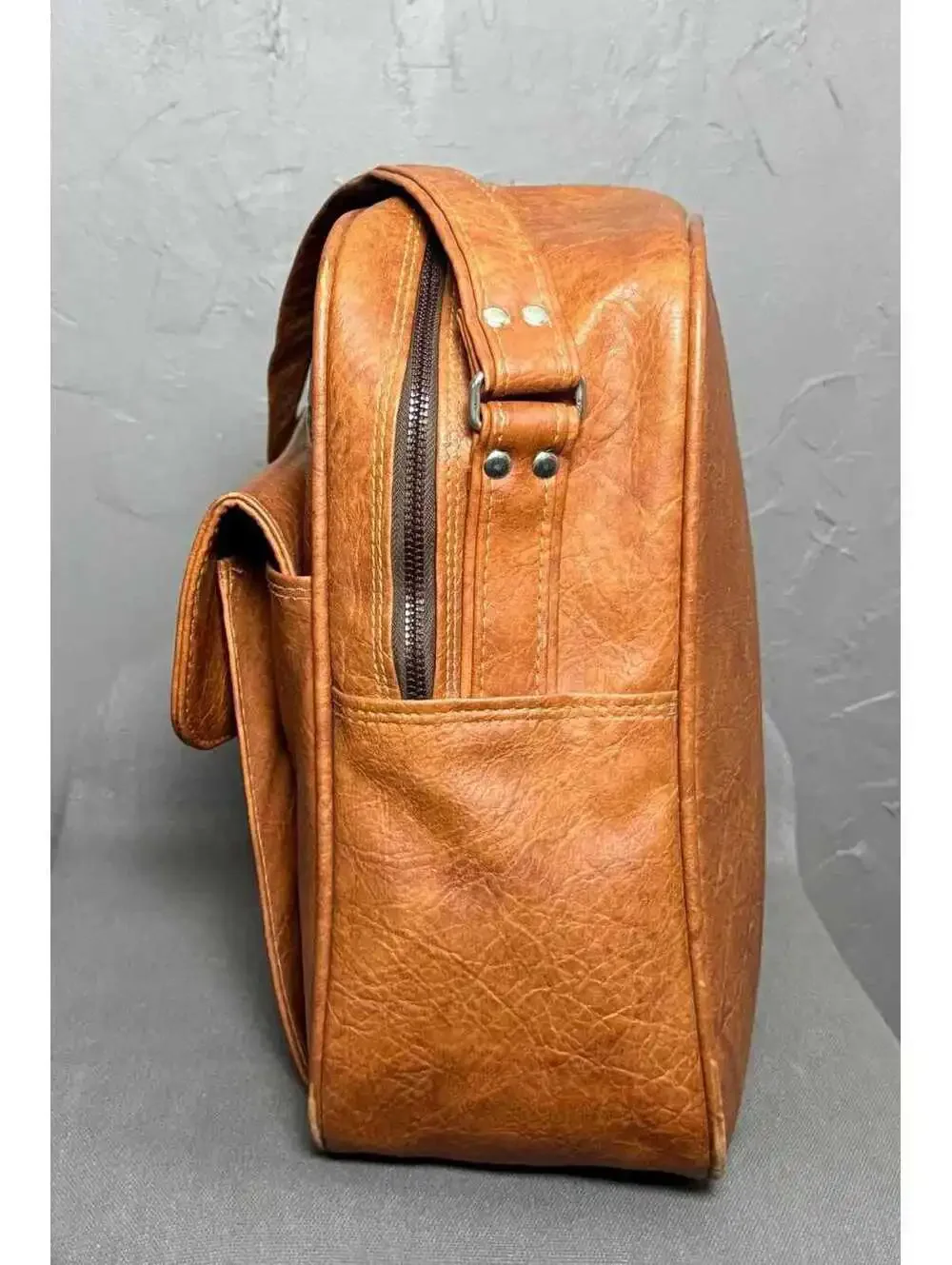 1970's Overnight Travel Bag Warm Brown Faux Leather Weekender Bag